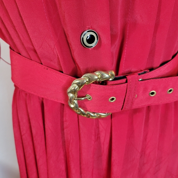 Vntg Leslie Fay Petites USA Made Button front Pleated Skirt Red dress Size 12 - Picture 4 of 13